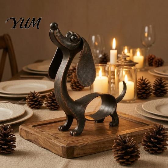 Backyard Metal Animal Statue Vintage Iron Dachshund Figurine, Cute Puppy Sculpture, Artistic Rustic Balcony Craft Dog for Outdoor Garden Indoor Table