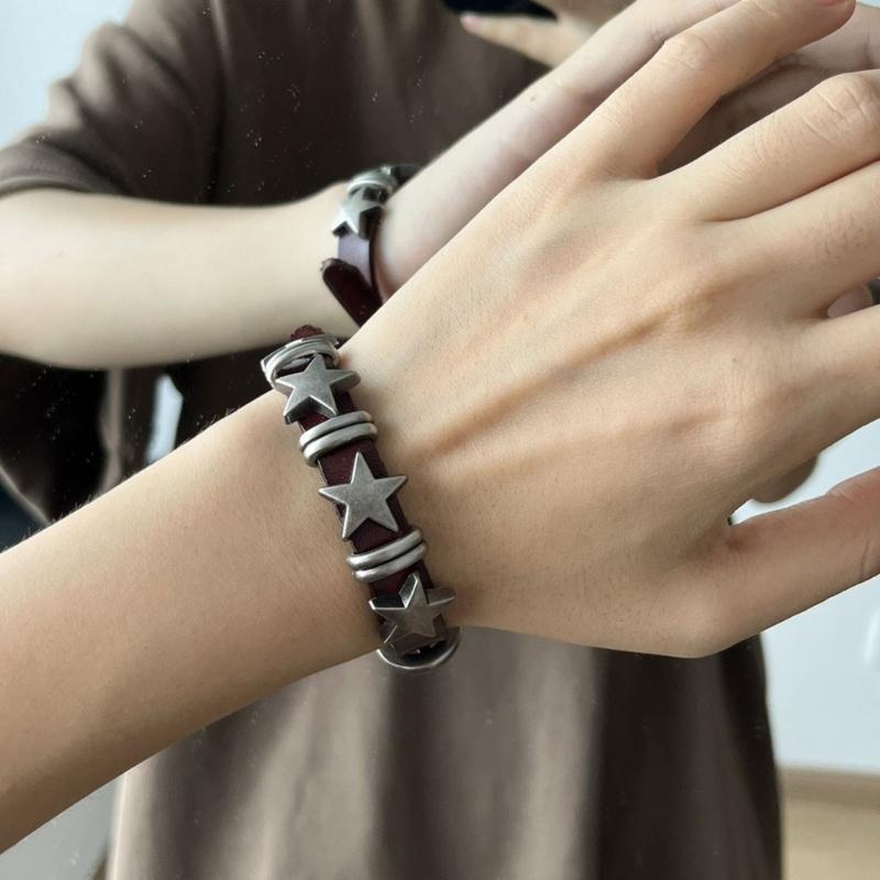 Vintage Stern Leder Uhrenarmband Armband für Damen Süß Cool Charm Mode Verstellbares Armband Halloween Schmuck Geschenk