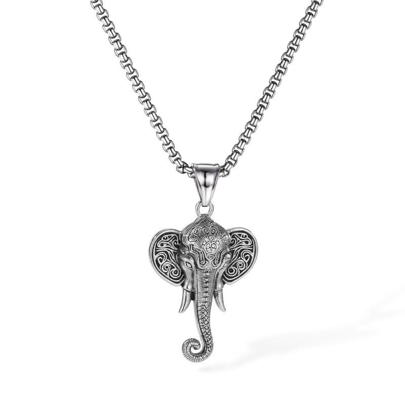 Vintage Necklace Men s Stainless Steel Personalized Creative Elephant Pendant Trendy Hip-hop Titanium
