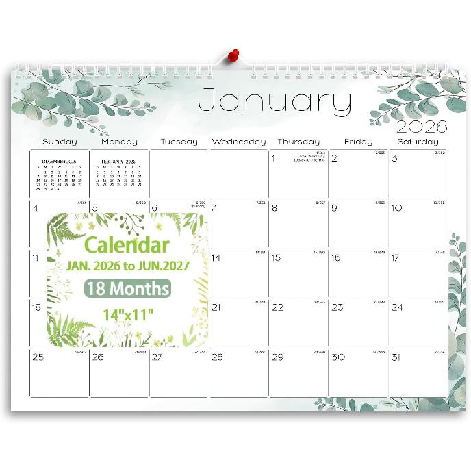 Ymumuda Wall Calendar 2026-2027,11 ×14 , 18 Months from JAN. 2026 to JUN. 2027, Hanging Calendar Spiral Binding, Unique Monthly Calendar for Easy Nature