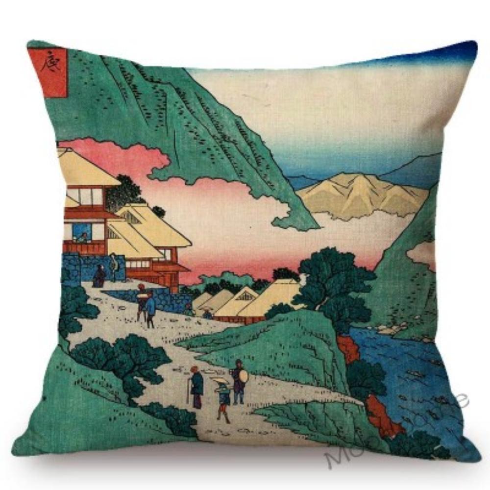 

Японський Ando Hiroshige Ukiyoe Азійське мистецтво Гейша Вінтаж Екзотичні прикраси Диван Наволочка Автомобіль Подушка Лляна Подушка Чохол 450mm*450mm