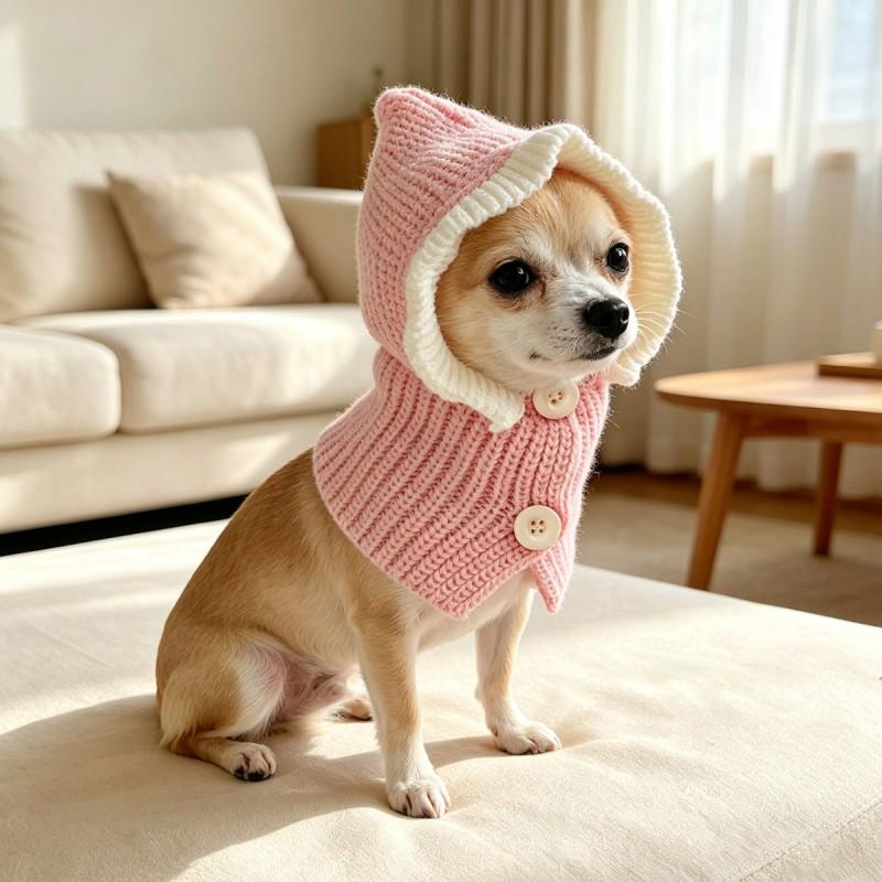 Pet Knit Hat With Ruffled Trim Small Dogs Cats Winter Warm Beanie Cap S M Size