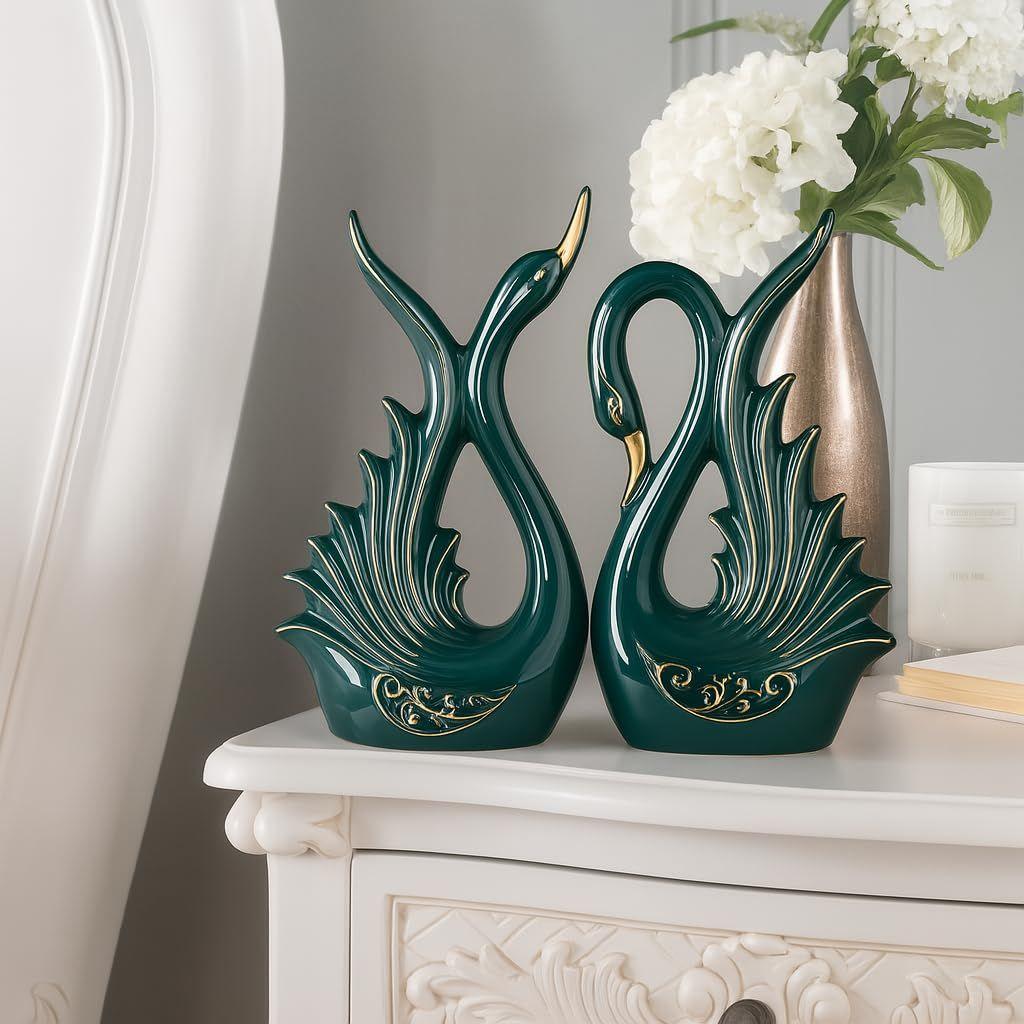 

Современная элитная керамическая фигурка в виде пары лебедей | Красивый декор для дома - 2 шт., темно-зеленый, средний