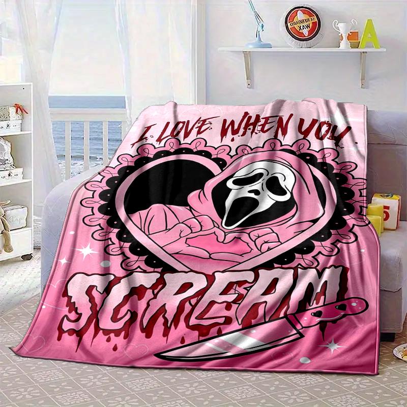 Ghostface Greetings Poster Blanket Flannel Blanket for Bed, Sofa, Camping, Hiking, Picnic Essentials, Gift for Family Fan Gifts