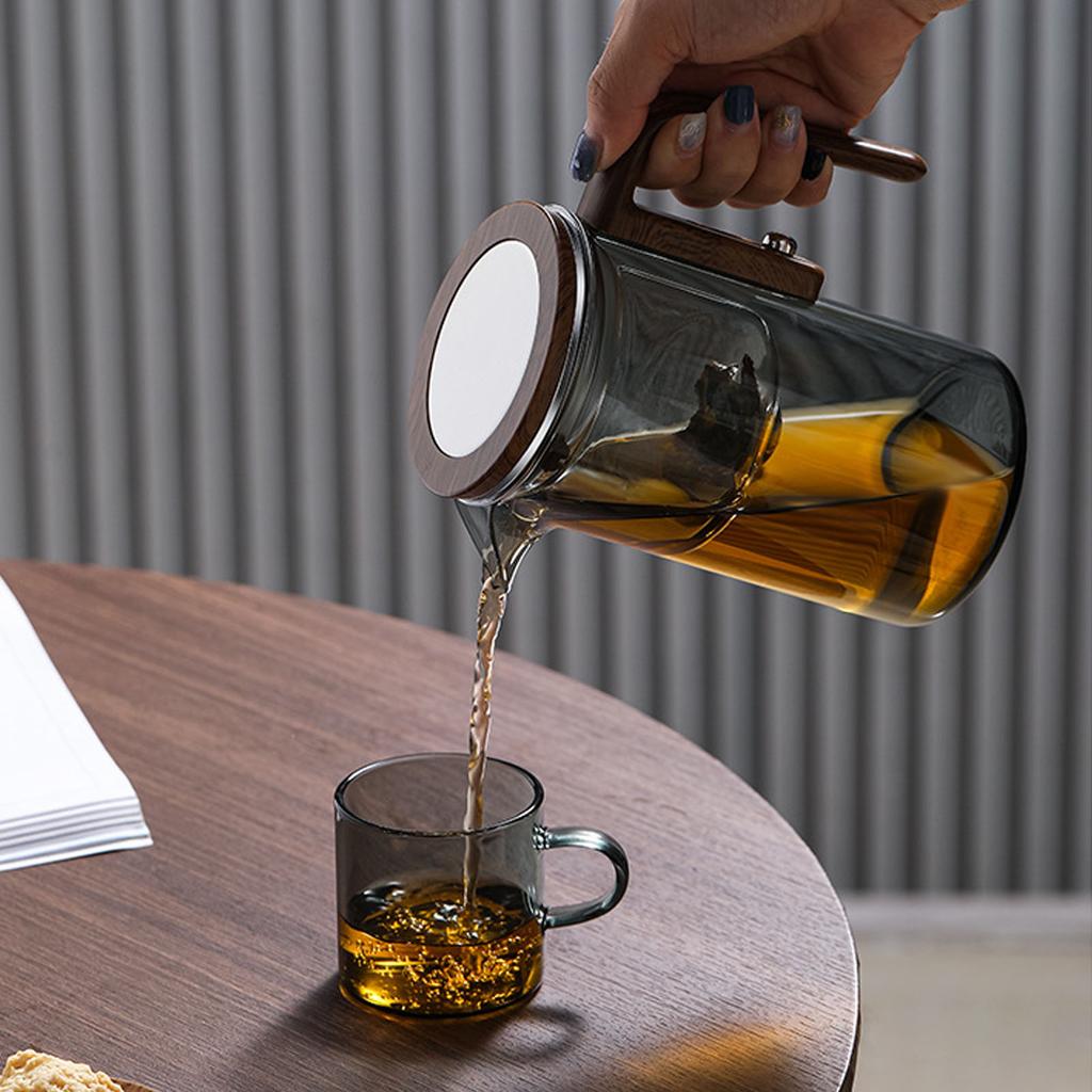 Magnetic Glass Teapot High Borosilicate Glass Water Separation Press Control Tea Pot with Wooden Handle