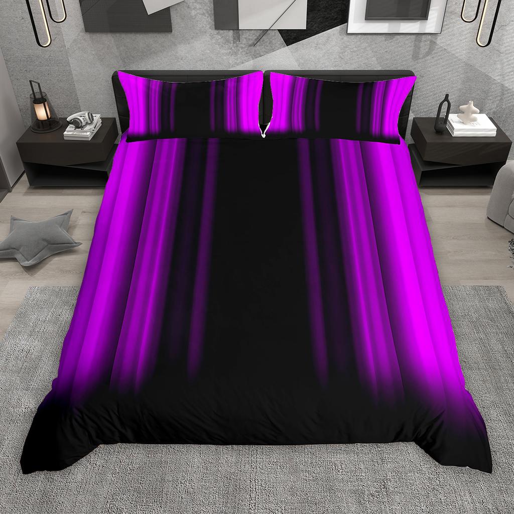 Homewish Degrade Çizgili Nevresim Takımı 2 Parça/3 Parça, Neon Yeşil Mor Mavi Kırmızı Yatak Takımı, Geometrik Çizgili Yorgan Kılıfı Takımı