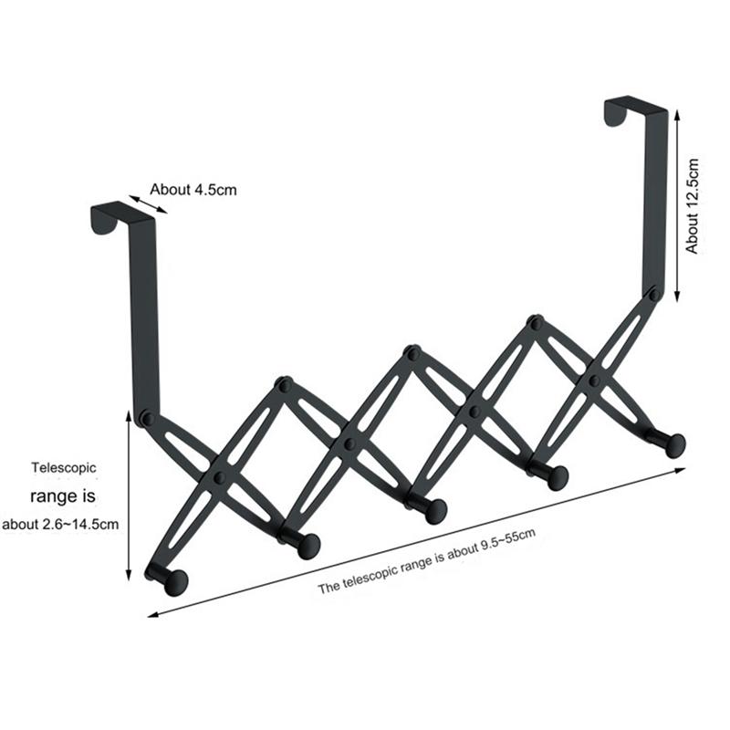 Over The Door Hooks Retractable Stainless Steel Over The Door Hanger Expandable Towel Coat Rack Hanging Four Hooks 1 PCS