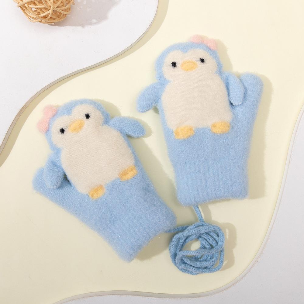 Anti Lost String Baby Winter Knit Glove Fleece Lined Student Cartoon Glove Daily Winter Wear