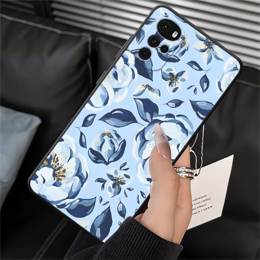 

Cartoon Blue Flower Phone Cover Case for Motorola Moto G53 G30 G51 G73 G71 Edge 20 Pro 30 Lite G22 Edge40 G52 G50 G60s G32 Motorola Moto G53