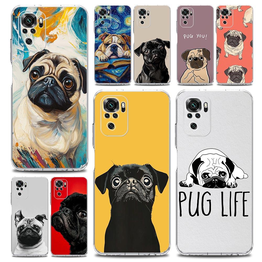 Phone Case For Xiaomi Redmi Note 14 13 12 4G 9S 9 10 11 Pro Plus 5G 14C 13C 12C 10C 9A Soft TPU Cover Animal Black Pug close up