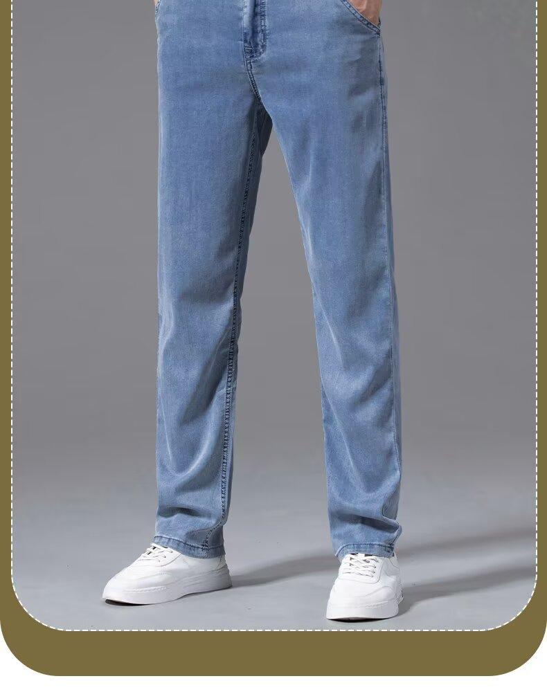 American Classic Trendy Brand Straight Jeans Men's Summer Thin High-end Retro Loose Wide-leg Casual Long Pants Men