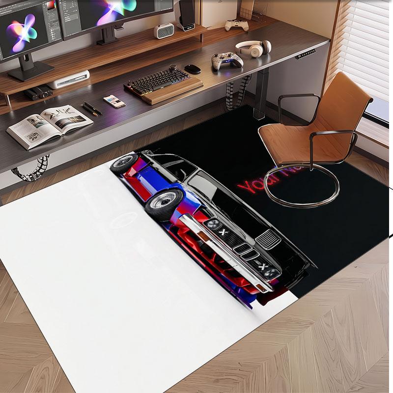 Car Racing Theme Soft Crystal Velvet Rug Custom Name & Text Print Non Slip Floor Rug for Bedroom Living Room