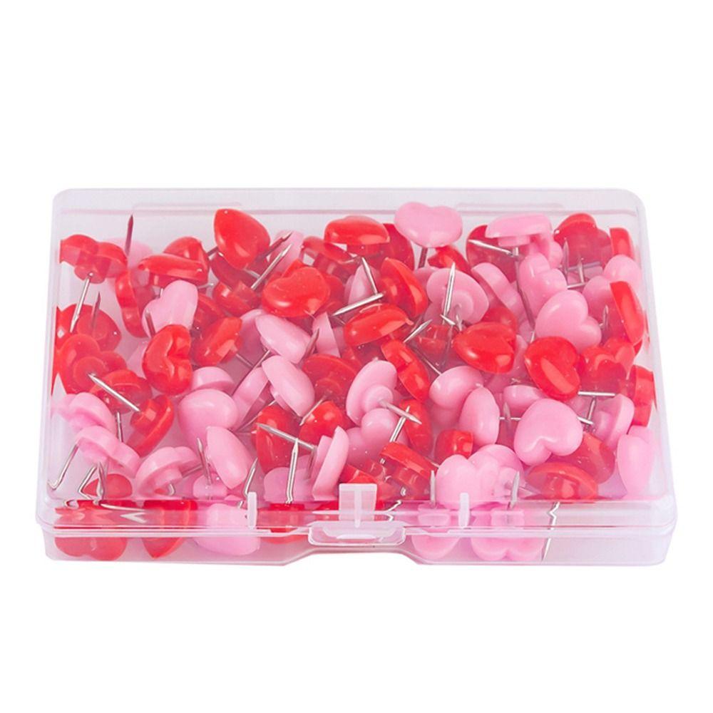 100PCS Reusable Pink Red Thumbtack Love Heart Fixed Push Pin Photo Pins Thumb Tacks Board