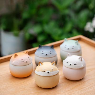 Creative Cute Shiba Inu Tea Canister Moisture-proof Ceramic Sealed Storage Canister Mini Portable Travel Tea Canisters