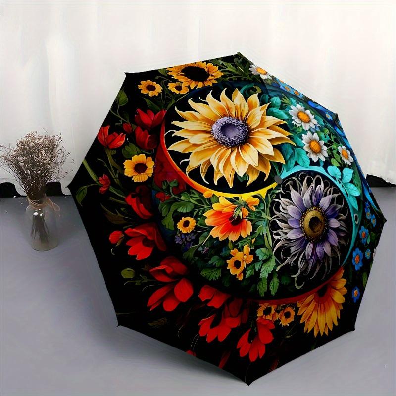 1pc Floral Yin-Yang Harmony Umbrella with Plastic Handle,Suitable for All Seasons Home Travel Outdoor UmbrellaM1331