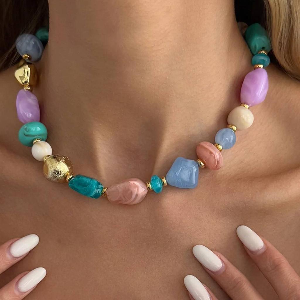 SHIXIN New Bohemia Acrylic Resin Irregular Beads Choker Necklace for Women Trendy Adjustable Charm Clavicle Chain Jewelry Gift