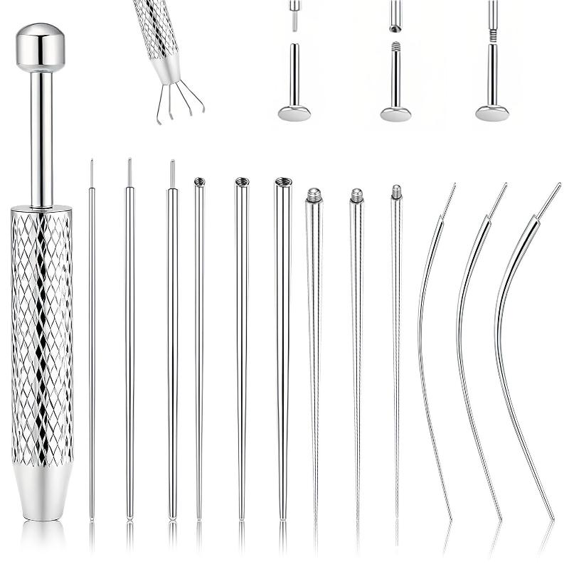 Stainless Steel Titanium Curved Piercing Taper Tool Earring Applicator Professional Puncture Straight/Curved Pole Earring Tool