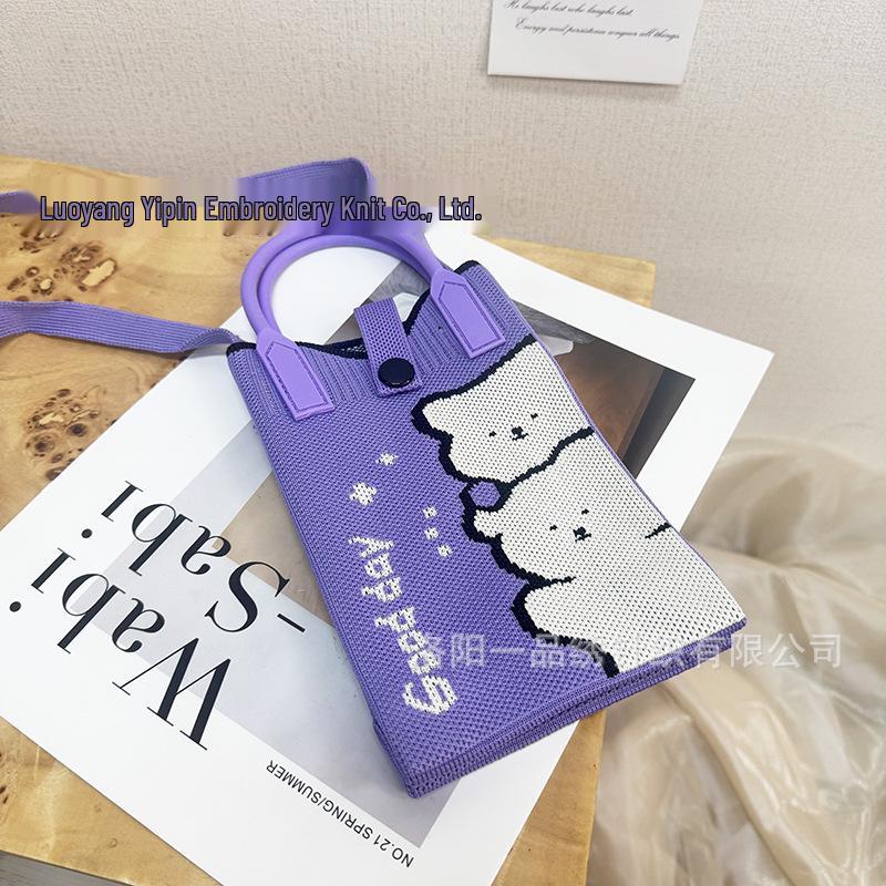 Cute Cartoon Dopamine Knit Crossbody Phone and Coin Bag