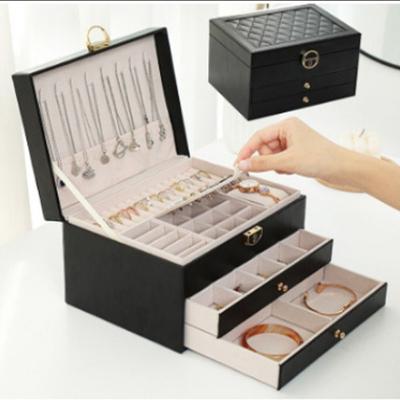 Leather Double Layer Jewelry Box Flip Type Cosmetics Box Storage Box  Ladies Princess