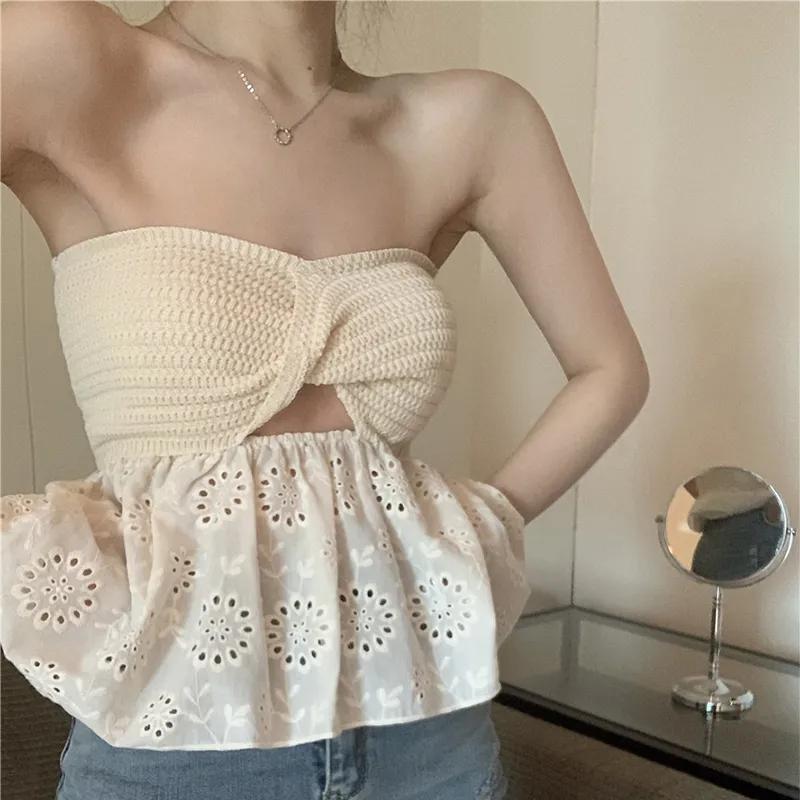 Spitzen-Schlauchtop für Damen Sommerdesign Nische Süßes Mädchen trägt draußen innen Unterzieh-Top