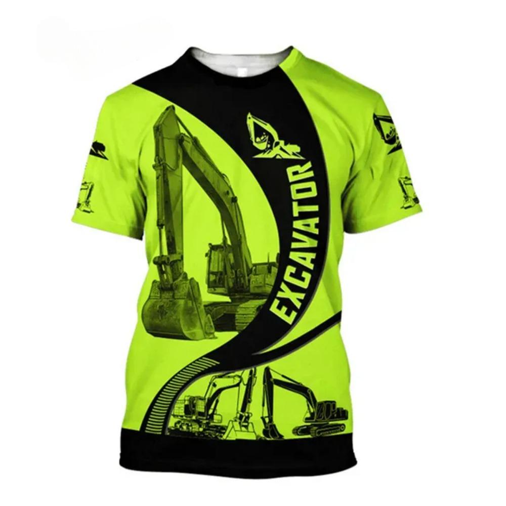 Excavator 3D High-definition Digital Printing Summer Men's Round Neck Short Sleeved T-shirt