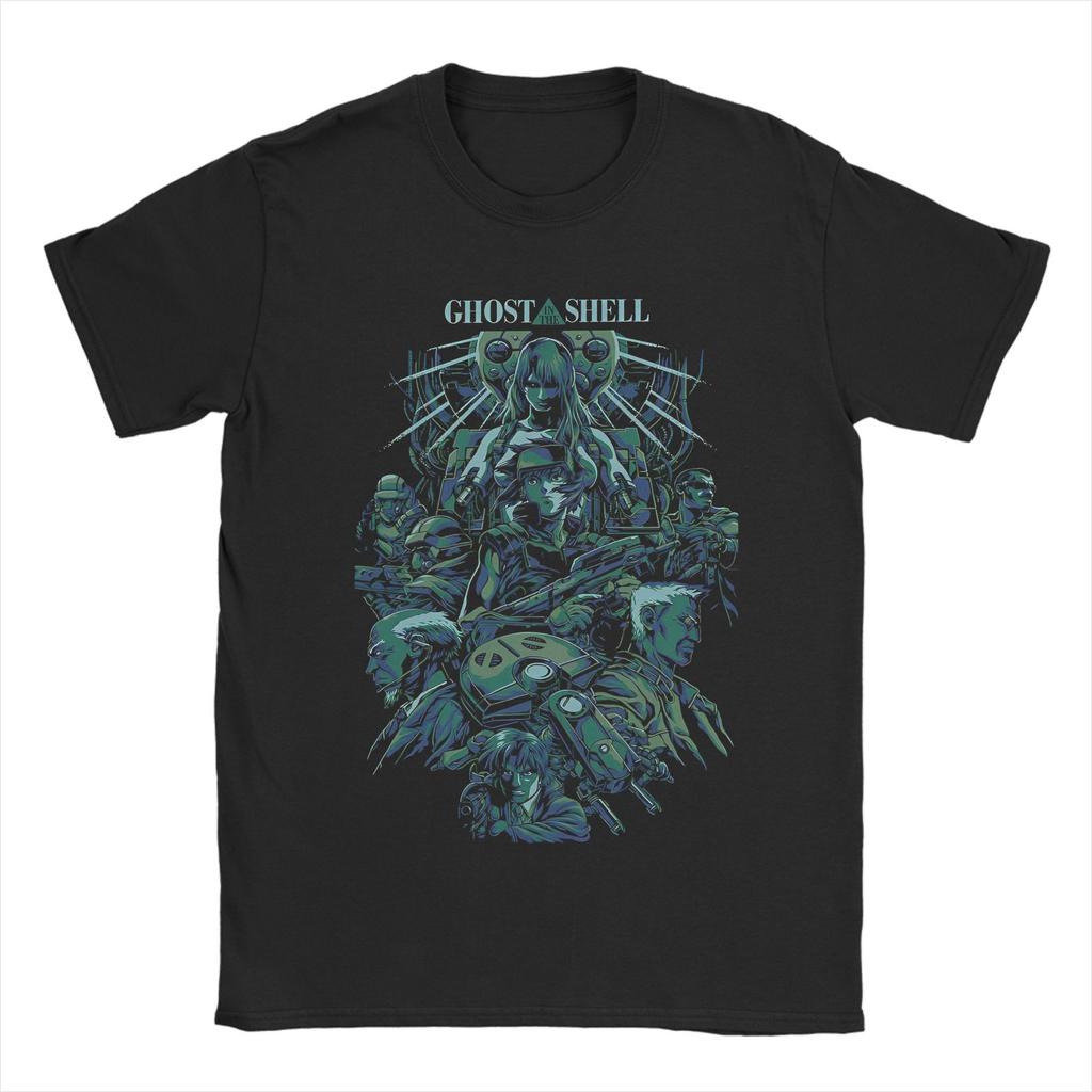 2026 Summer Ghost In the Shell Major & Japanese Text Print T-Shirt Oversized Black Streetwear Cotton Tee Anime Sci-Fi Aesthetic