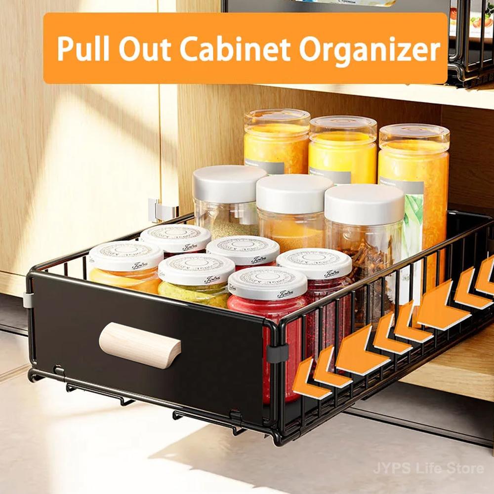 Kitchen Storage Sliding Drawer Pull Out Cabinet Organizer With Wooden Handle Spice Storage Rack For Kitchen Cupboard Organizer