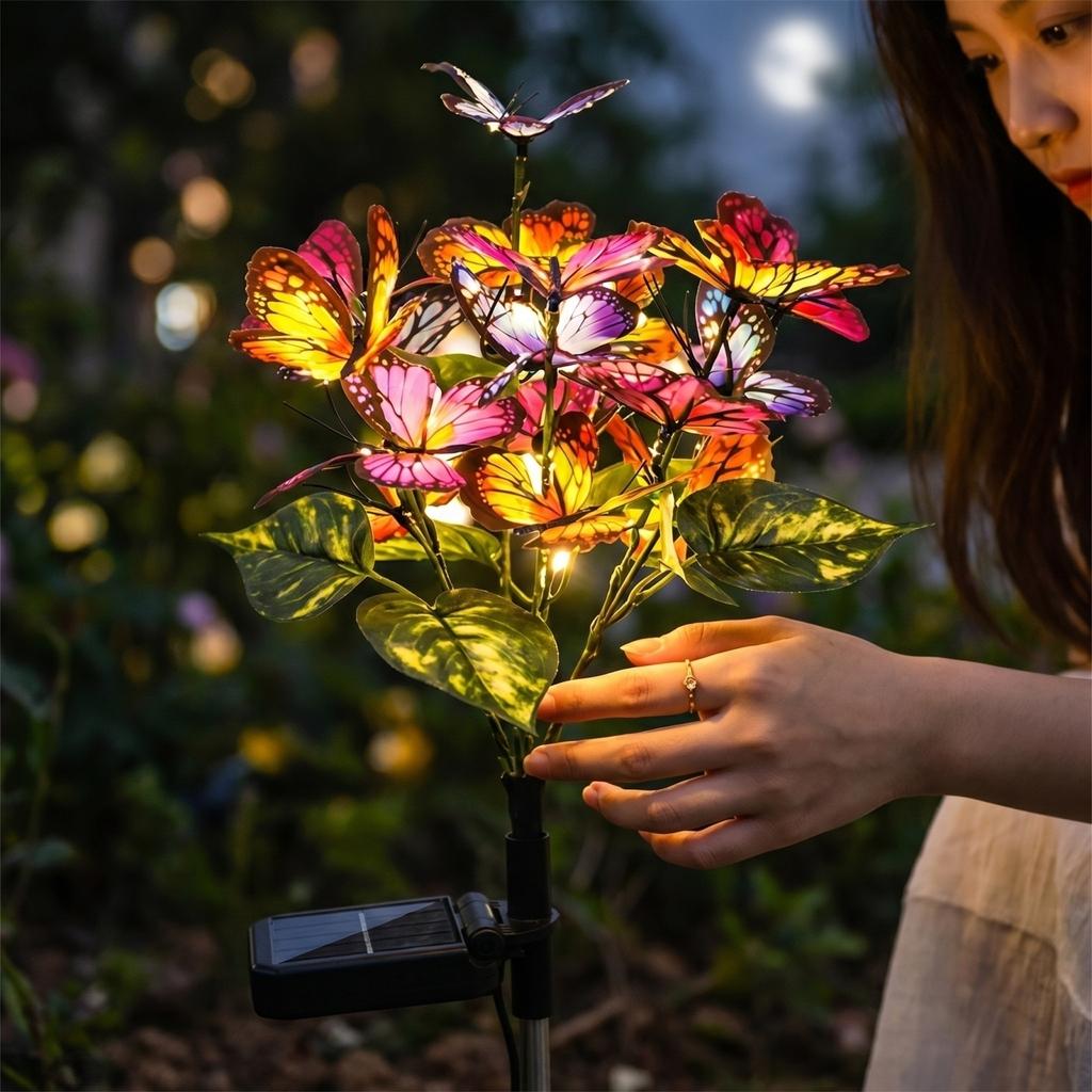 Solar-powered Butterfly Flower Light, LED Simulated Flower Light, Outdoor Light, Outdoor Colored Light, European- Courtyard Decorative Light.