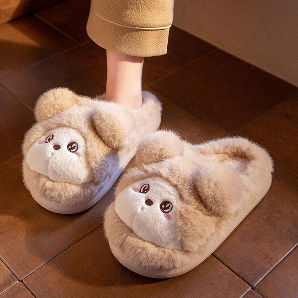 Winter Home Warm Baotou Cotton Slippers Girl Heart Cute Plush Bear Soft Bottom Slippers.