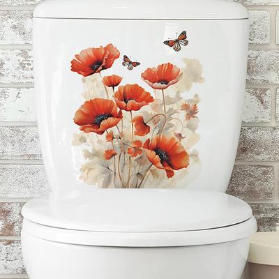 Adesivo per WC rimovibile autoadesivo impermeabile in PVC soggiorno bagno decorazione murale floreale coperchio WC
