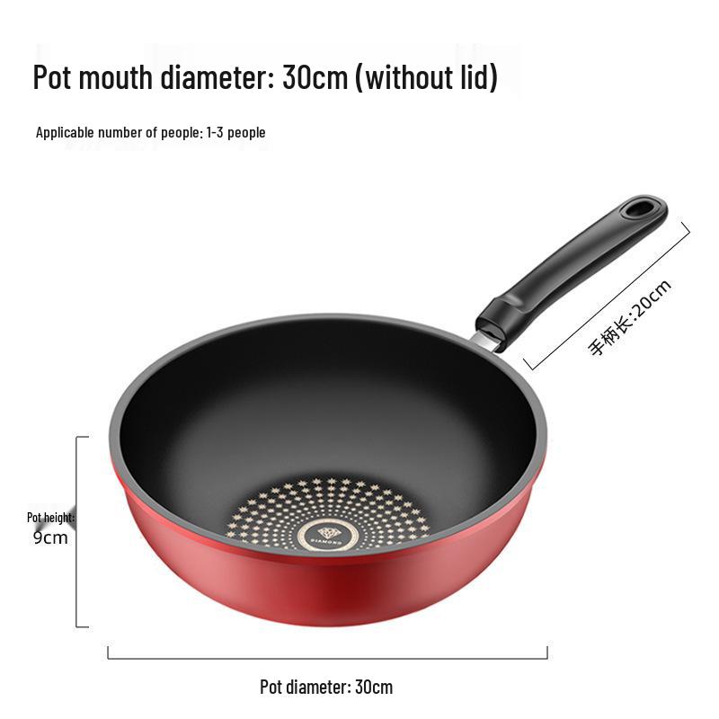 Univerzální nepřilnavý wok s křišťálovým diamantovým povrchem, ploché dno, pánev pro domácí smažení za stálého míchání