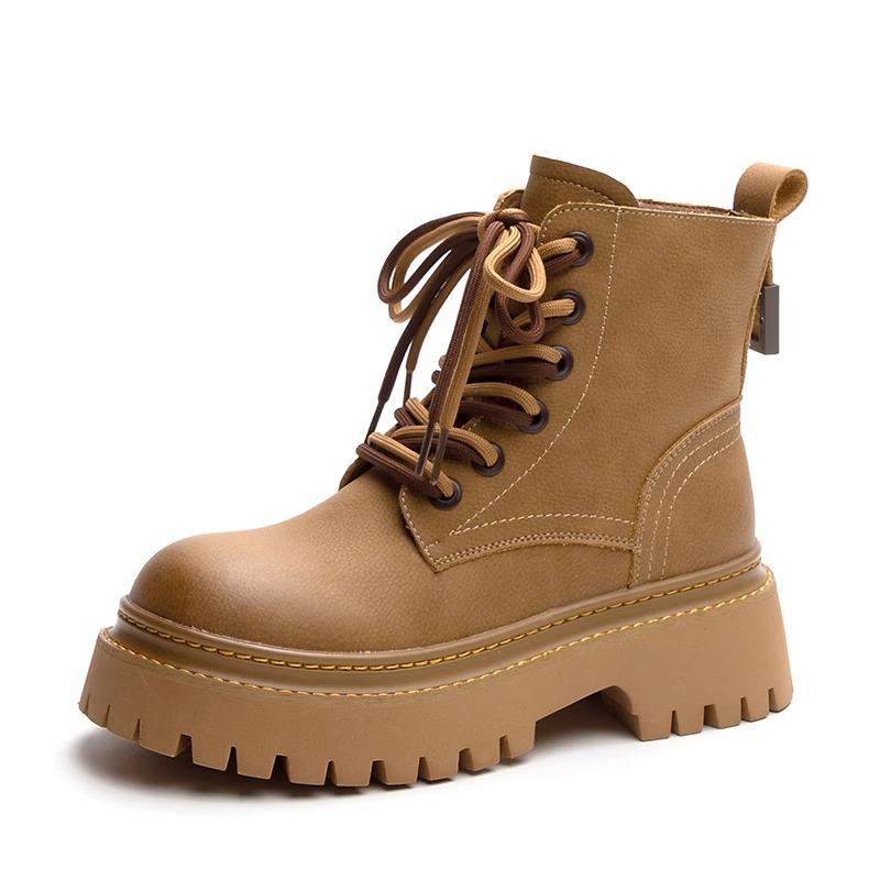 New Style Ankle Boot for Women Leather Autumn Ladies Shoes Thick Heel Platform Motorcycle Boots British Work Short Boots