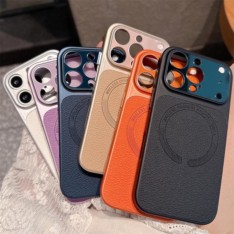 Magnetic Leather Texture iPhone 17 Pro Max Case, Compatible with Models 13-16, Cross-Border Design