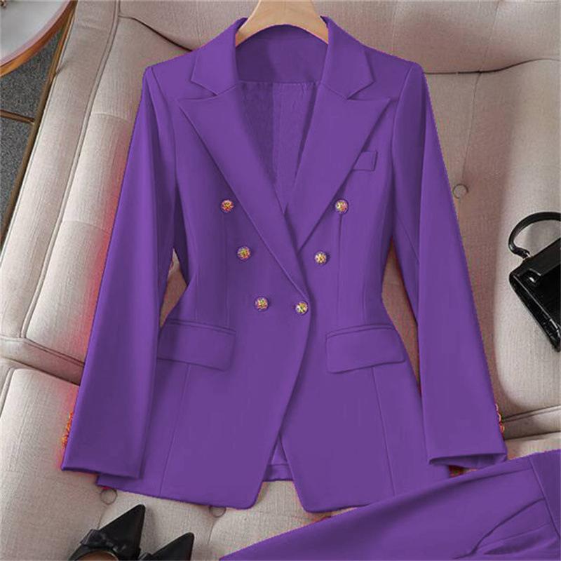 Blazer a tinta unita e a quadri da donna, Giacca da completo in misto cotone poliestere stile urbano, Blazer da pendolare per l'ufficio