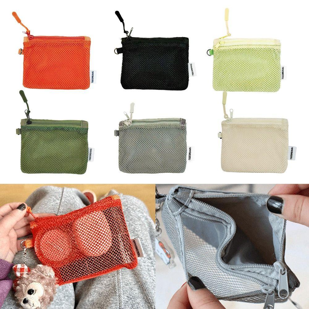 Large Capacity Mesh Cosmetic Bag Dopamine Color Coin Purse Durable Make Up Case