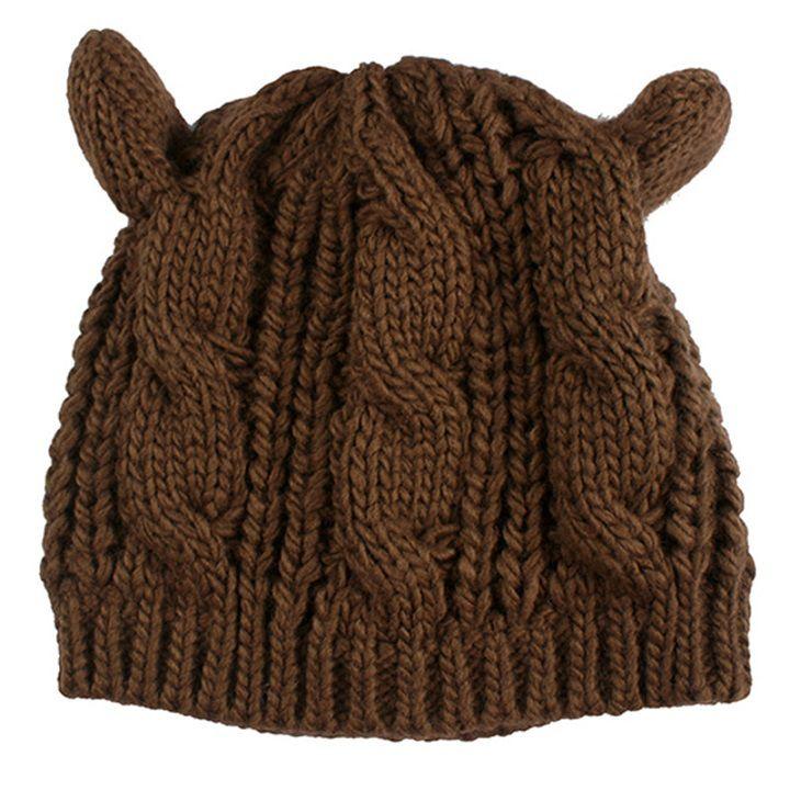 Adorable Cat Ear Knit Beret Cozy Warm Icelandic Wool Winter Hat For Women