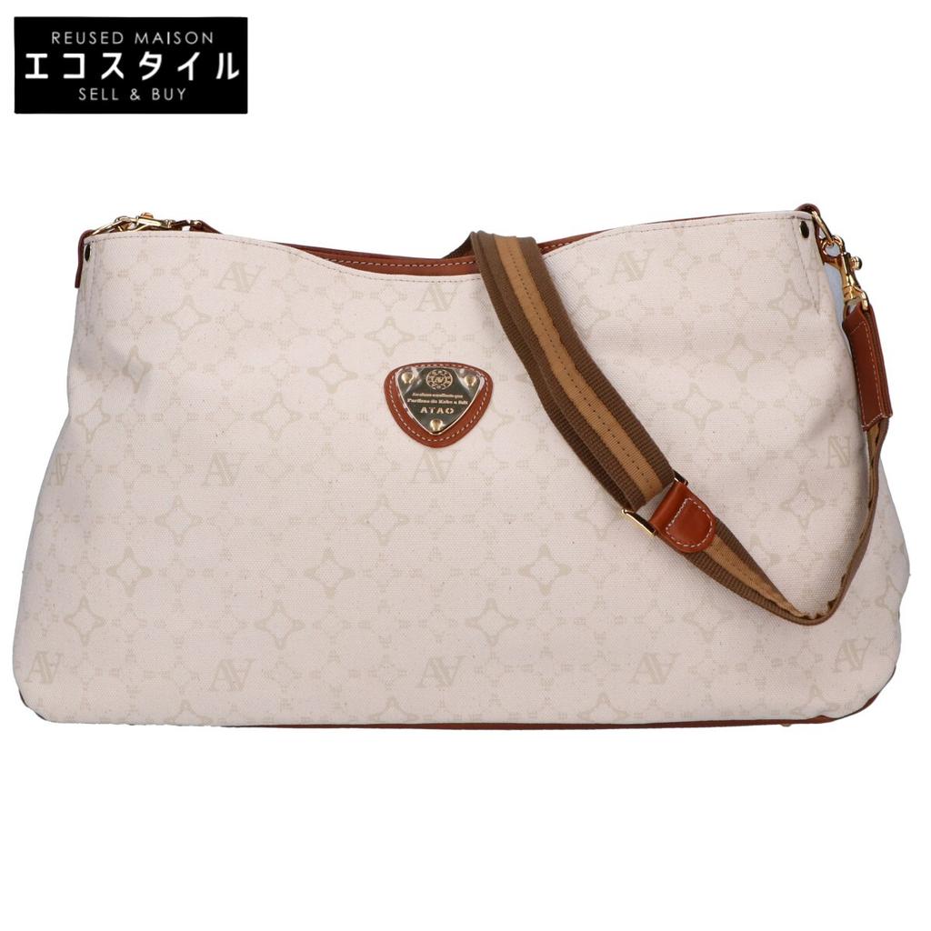 ATAO Elvy Monogram Canvas 2-Way Shoulder Bag Tote Bag whiteUsed