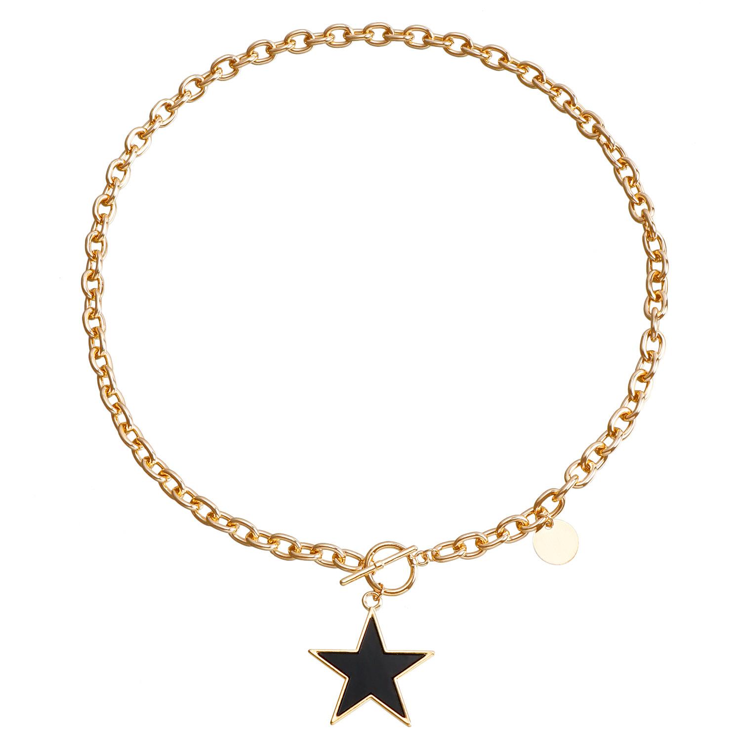 

European and American foreign trade jewelry, simple black star imitation fritillary necklace, temperament metal thick aluminum chain sweater chain