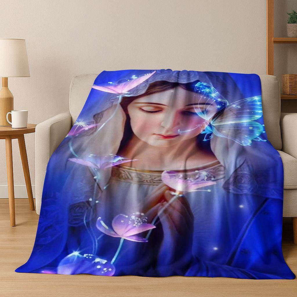 26 Style Faith Virgin Mary Jesus Blessed Flannel Blanket,Cozy Soft Throw Blanket for Home Bedroom Bed Sofa Picnic Cover Gift Kid