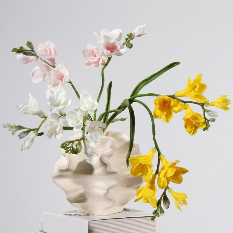 Realistic Simulation PU Freesia Flower With Bendable Iron Wire Stems Artificial Flower for Wedding Party Decoration