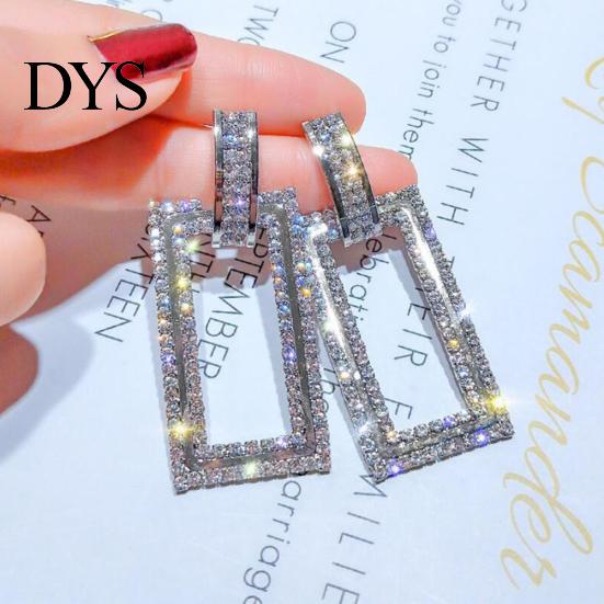 Damen-Ohrstecker mit Strass-Intarsien, hohl, rechteckig, Schmuck, Geschenk