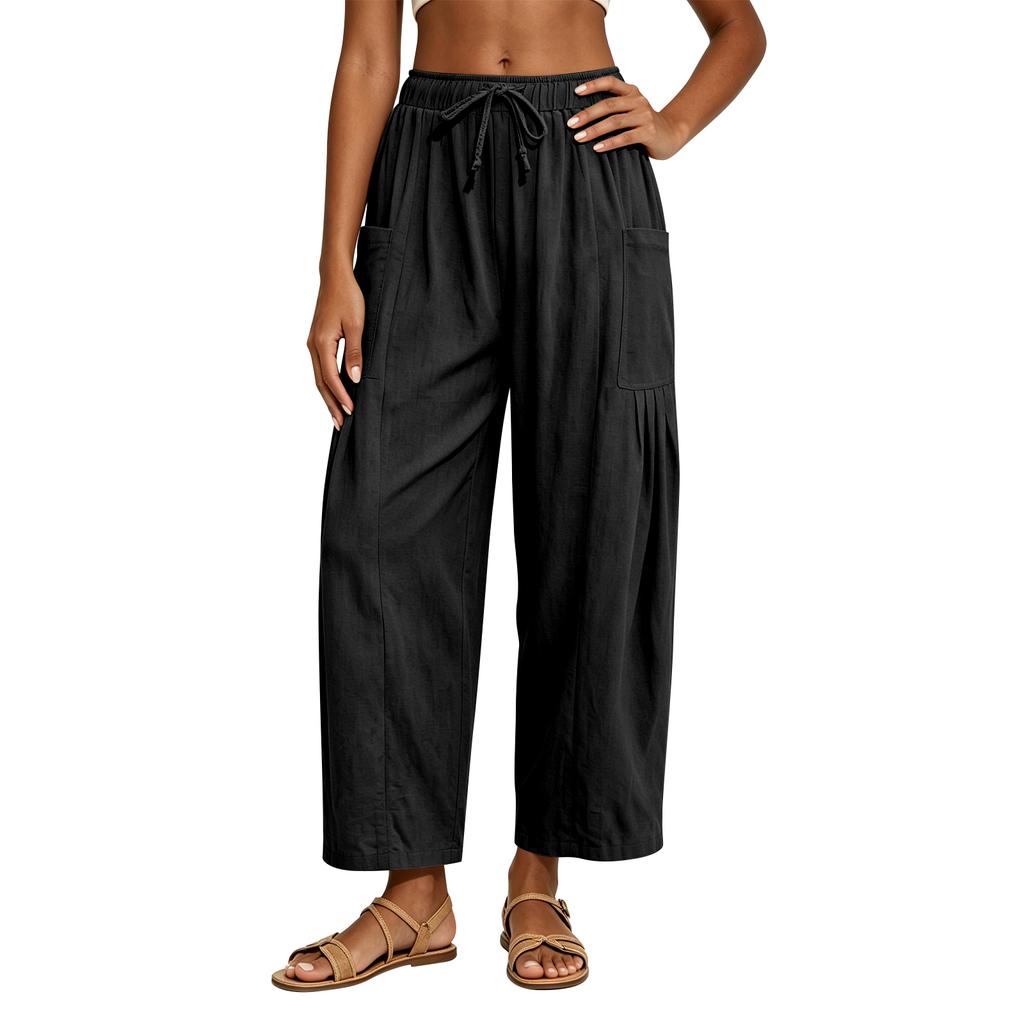Women's Loose-fitting Wide-leg Pants, Casual Loose-fitting Pants, High-elastic Waistband, Long Pants With Pockets