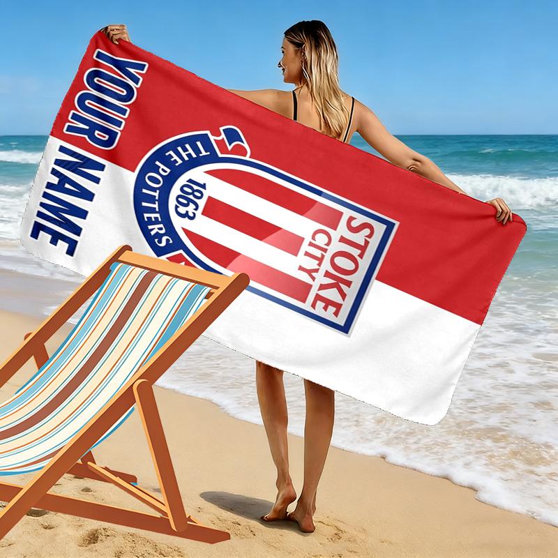 Custom Name Stoke City Fc Print Beach Towel, Large Soft Quick Dry Towel for Beach Camping Swimming