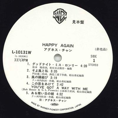 LP Record AGNES CHANG  Happy Again L10131W WARNER BROS. 1978 Japan Obi Japanese PopRock Used