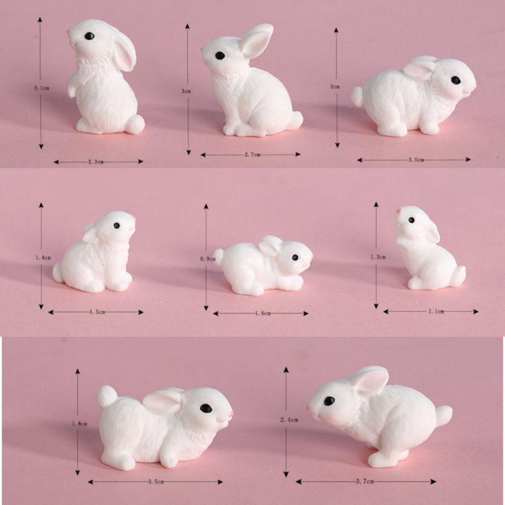 8pcs Easter Rabbit Miniature Statues Resin Collectible Model Cute Figurine Landscape  Home Decor