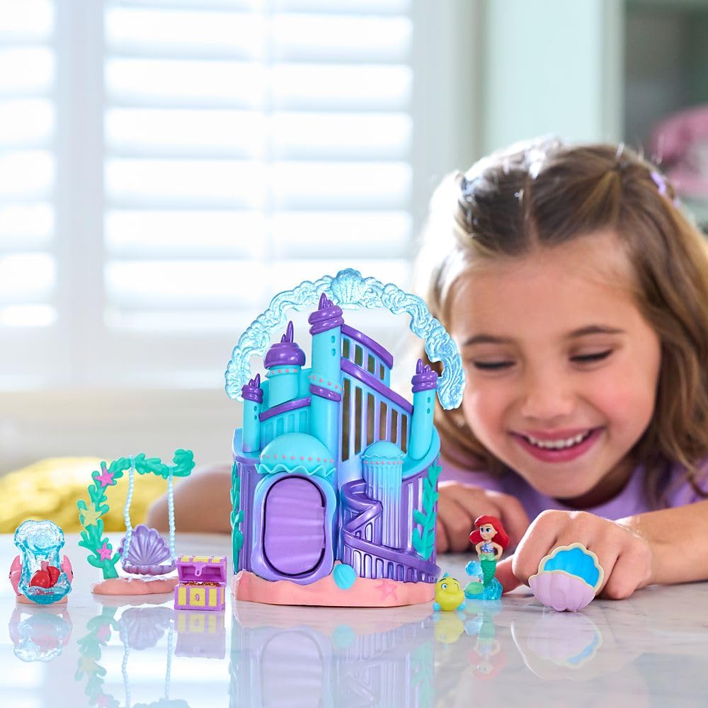 Official Disney Store Ariel Palace Micro micro toy set includes and Sebastian Travel toy portable playset with travel toy with surprise Playset,