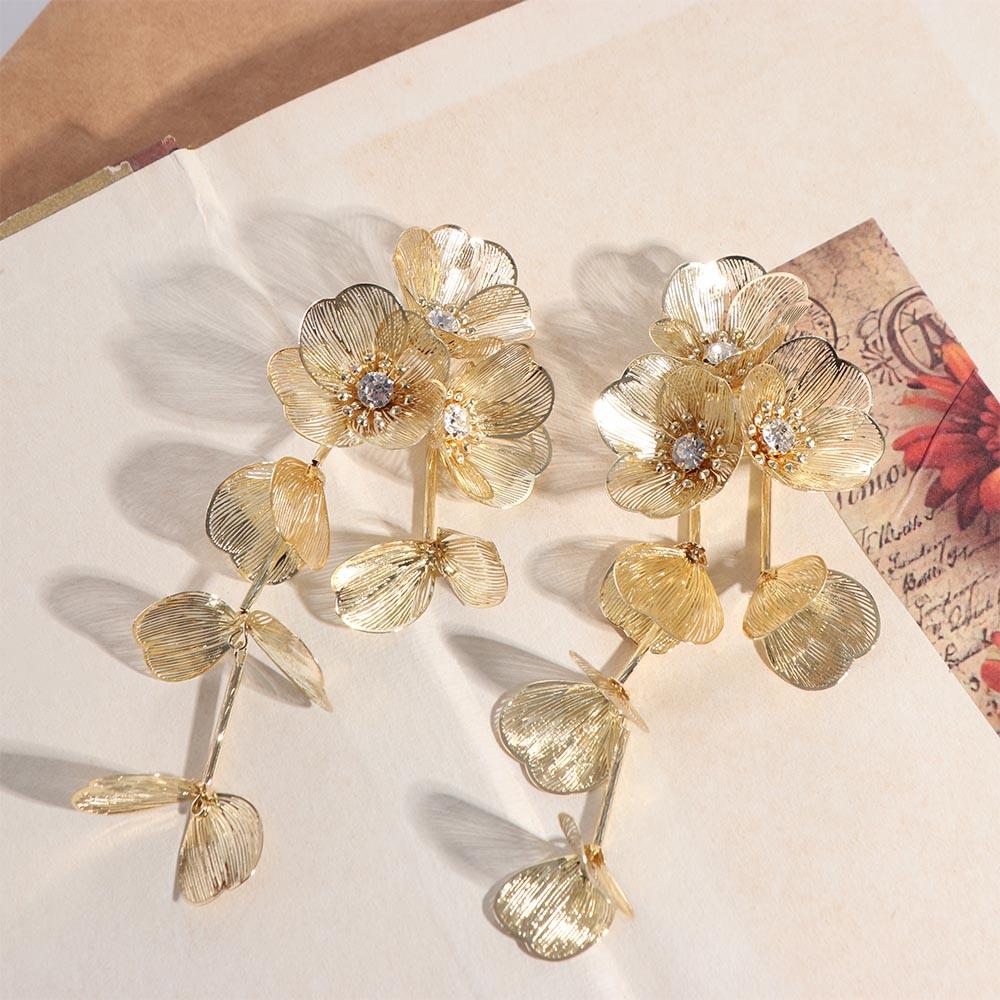 Light Luxury Women Earrings Temperament Stud Earrings Big Flower Long Tassel Earrings Daily Wear