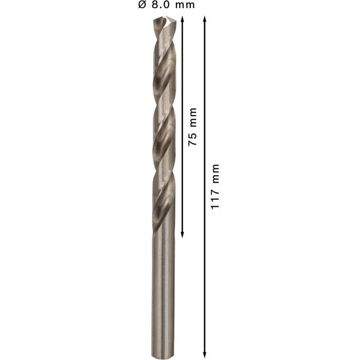 Bosch Forets à métaux rectifiés HSS-G, DIN 338 8 x 75 x 117 mm