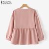 ZANZEA Camicette da donna casual con scollo rotondo e maniche lunghe a lanterna