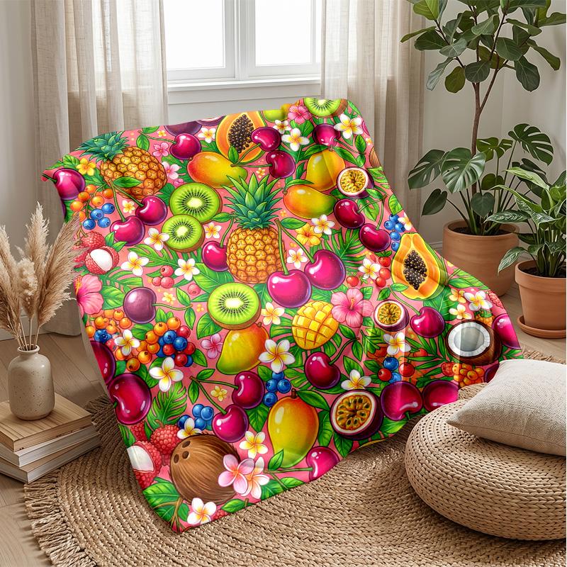 Fruit Cocktail Paradise Theme Blanket Lightweight Warm Flannel Blanket Decorative Throw Blanket for Home Decoration